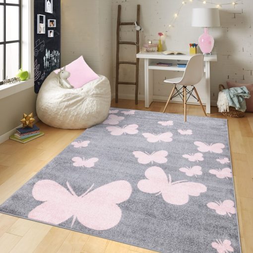 GYEREKSZŐNYEG AKCIÓ, EPERKE 80x150cm E331 szürke pillangós szőnyeg