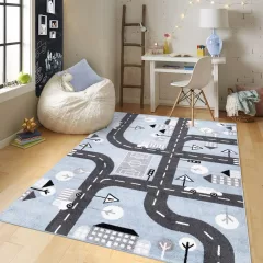   GYEREKSZŐNYEG AKCIÓ, EPERKE 80x150cm D079 kék autópályás szőnyeg